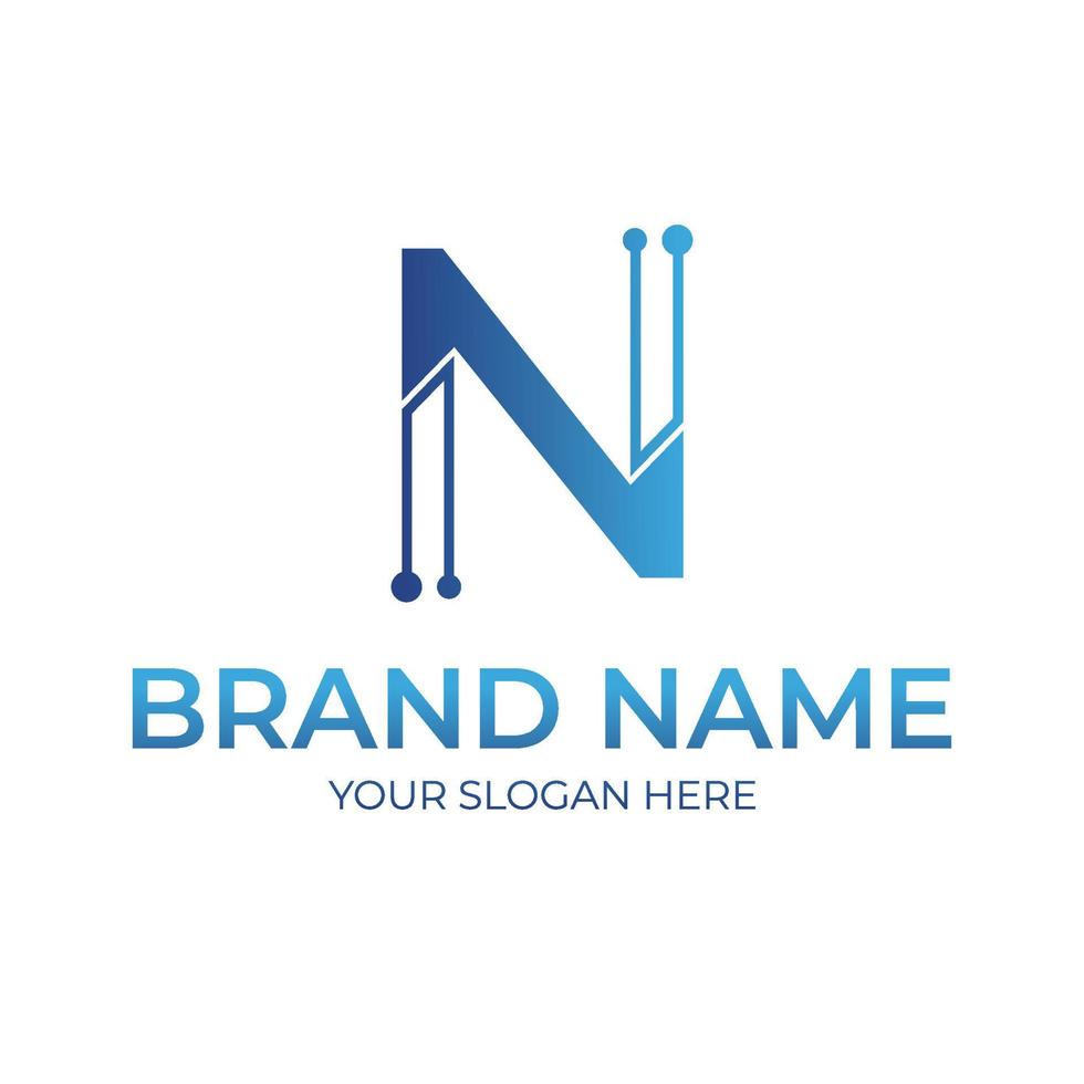 N letter tech logo icon symbol design vector
