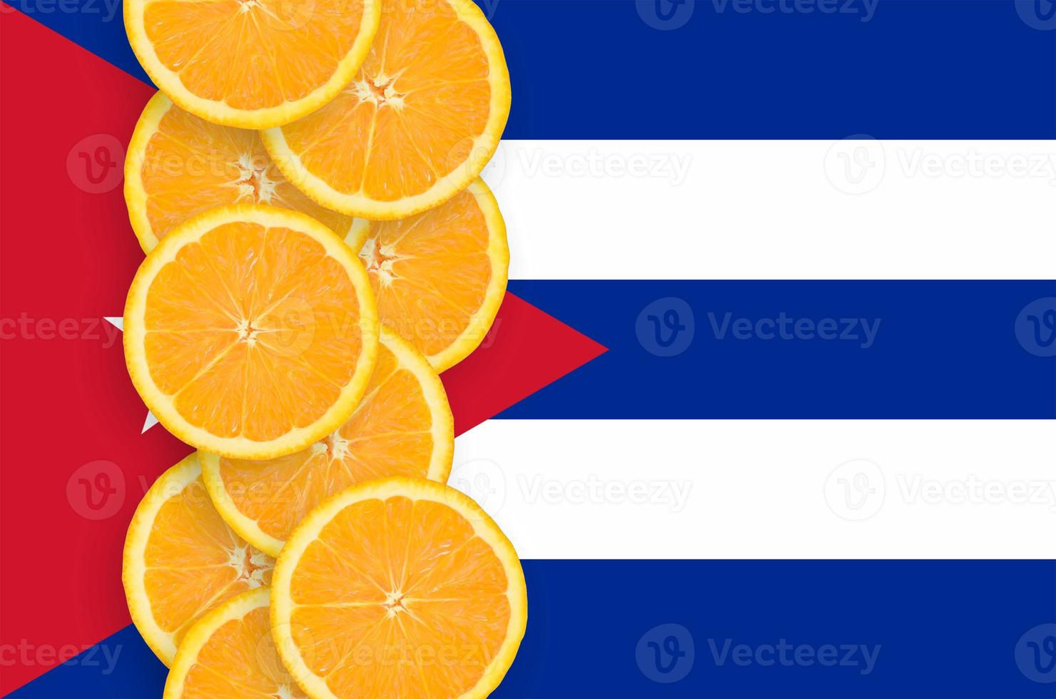 Cuba flag and citrus fruit slices vertical row photo