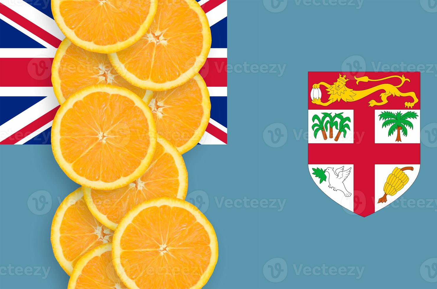 Fiji flag and citrus fruit slices vertical row photo