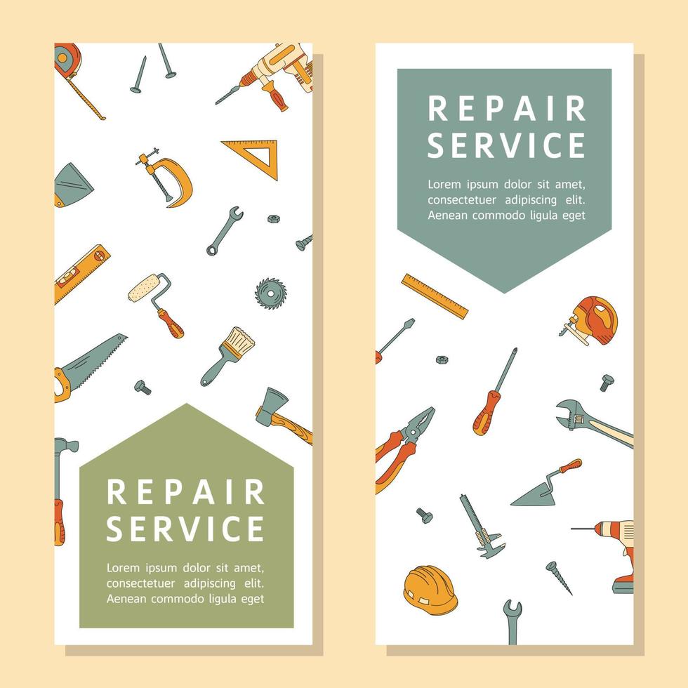 Repair Service. Vertical Flyers With Construction Tools And A Place For Text. Construction Business, Promo, Invitations And More. vector
