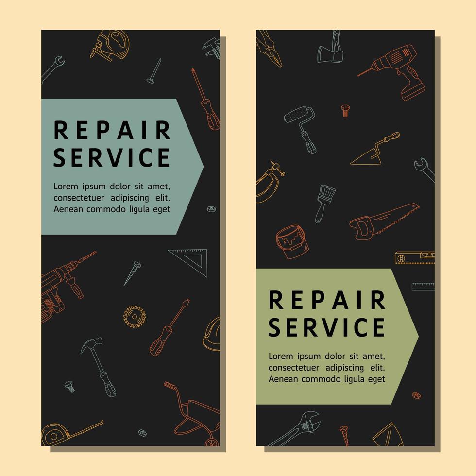 Repair Service. Vertical Flyers With Construction Tools And A Place For Text. Construction Business, Promo, Invitations And More. vector