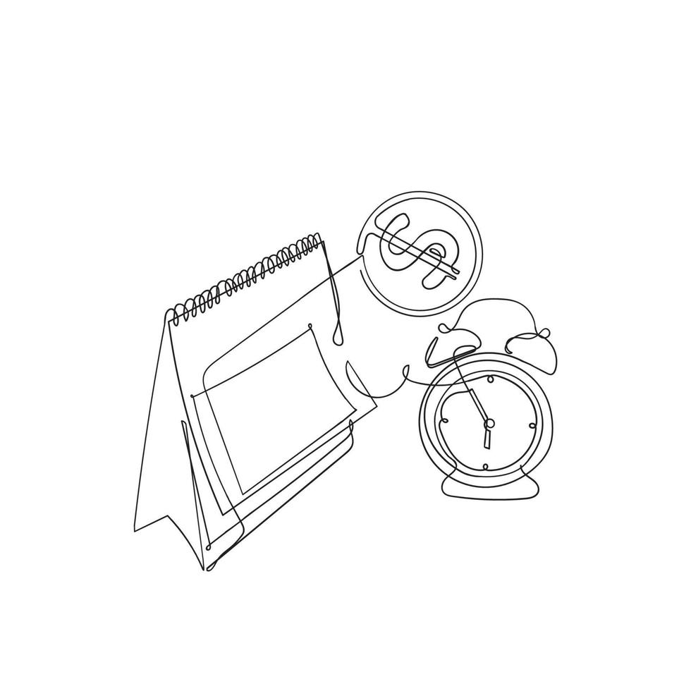 continuous line drawing calendar clock and money illustration vector