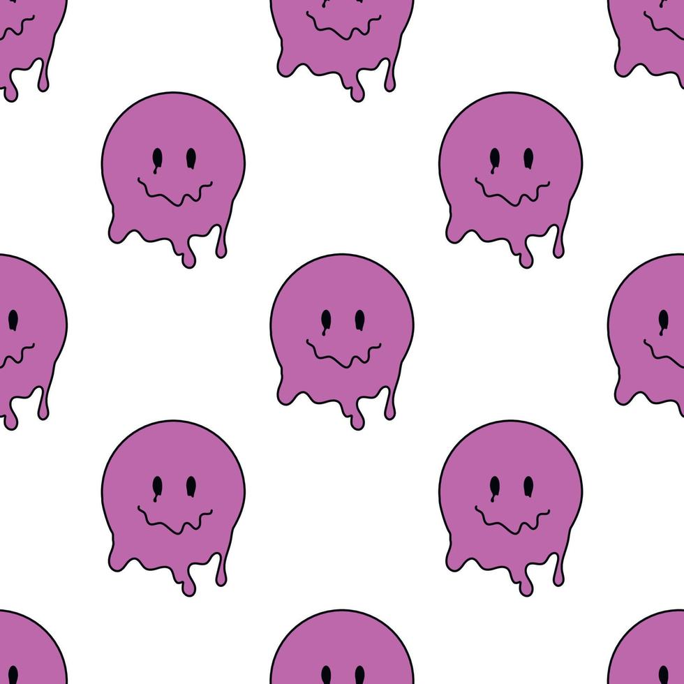Funny smile dope faces seamless pattern. psychedelic surreal techno melt smile background. Trippy faces, techno, melting smile face cartoon background wallpaper concept art. Y2K aesthetic vector
