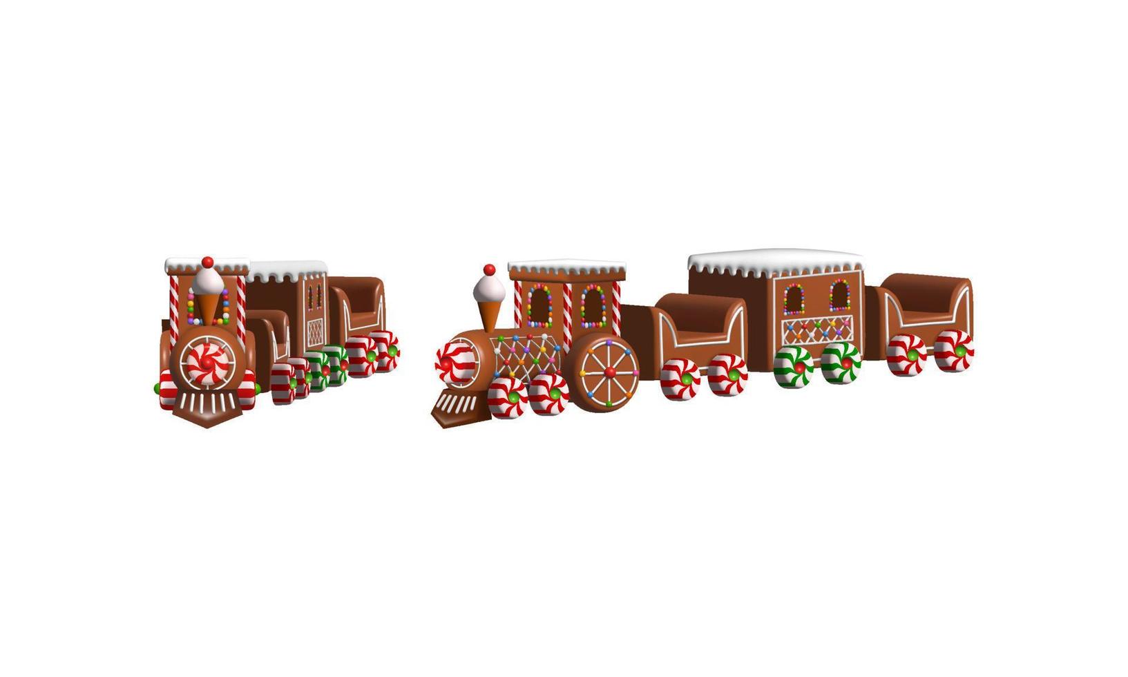 tren de pan de jengibre aislado. ilustración de tren de navidad 3d vector