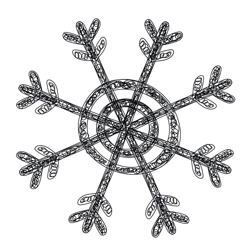 dibujo a mano de boceto de copo de nieve. símbolo de año nuevo, decoración vector