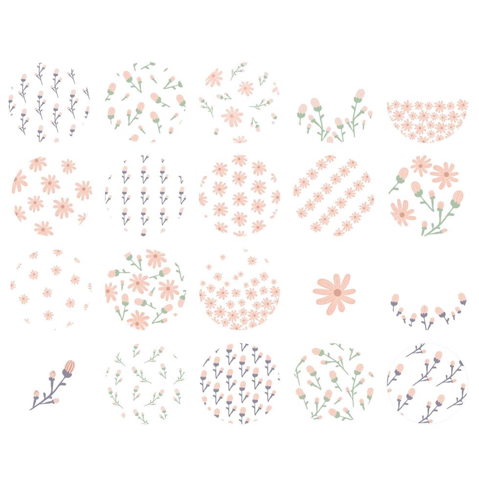 Highlight cover set, abstract floral botanical icons for social media. boho style. Vector illustration