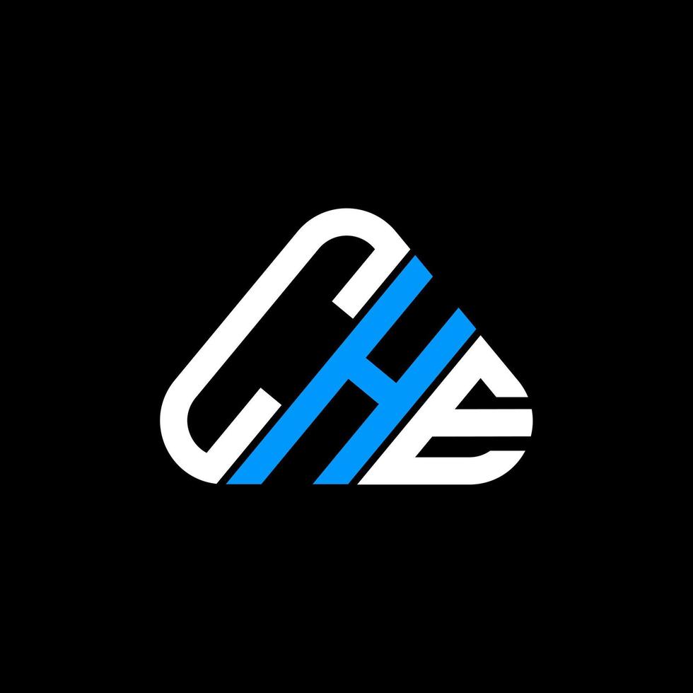 CHE letter logo creative design with vector graphic, CHE simple and modern logo in round triangle shape.