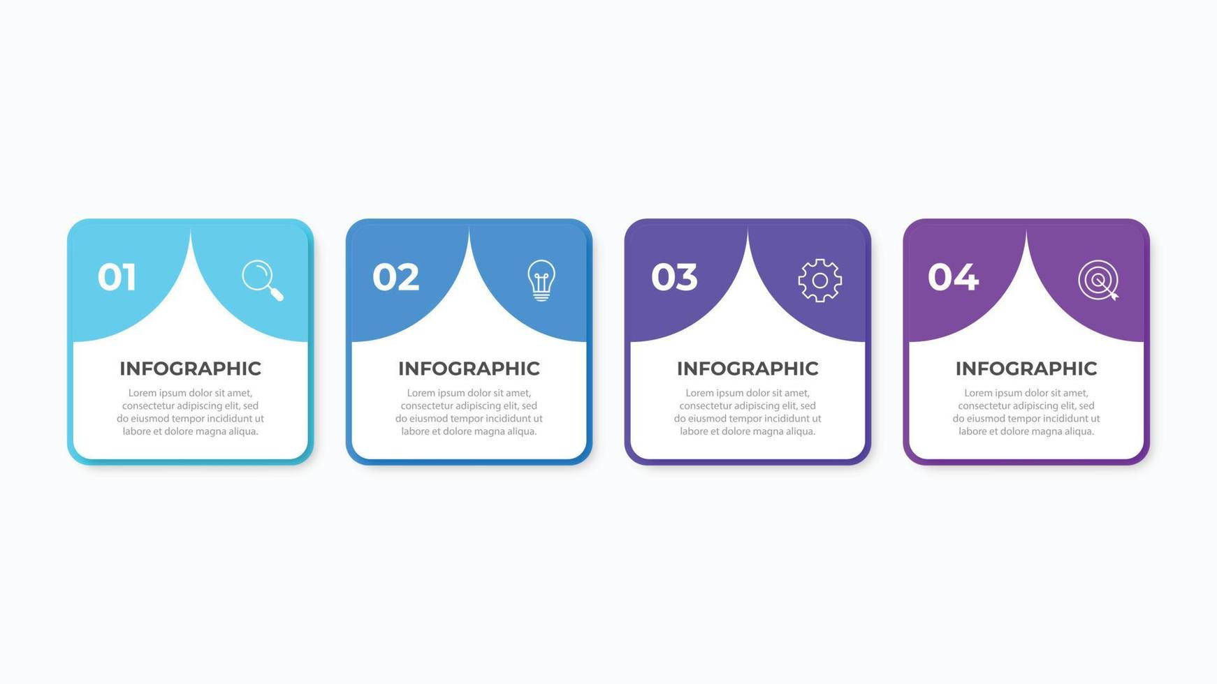 diseño de etiquetas infográficas vectoriales con cuadrados y flechas. concepto de negocio con 4 opciones o pasos. se puede utilizar para diagrama de flujo de trabajo, gráfico de información, diseño web. vector