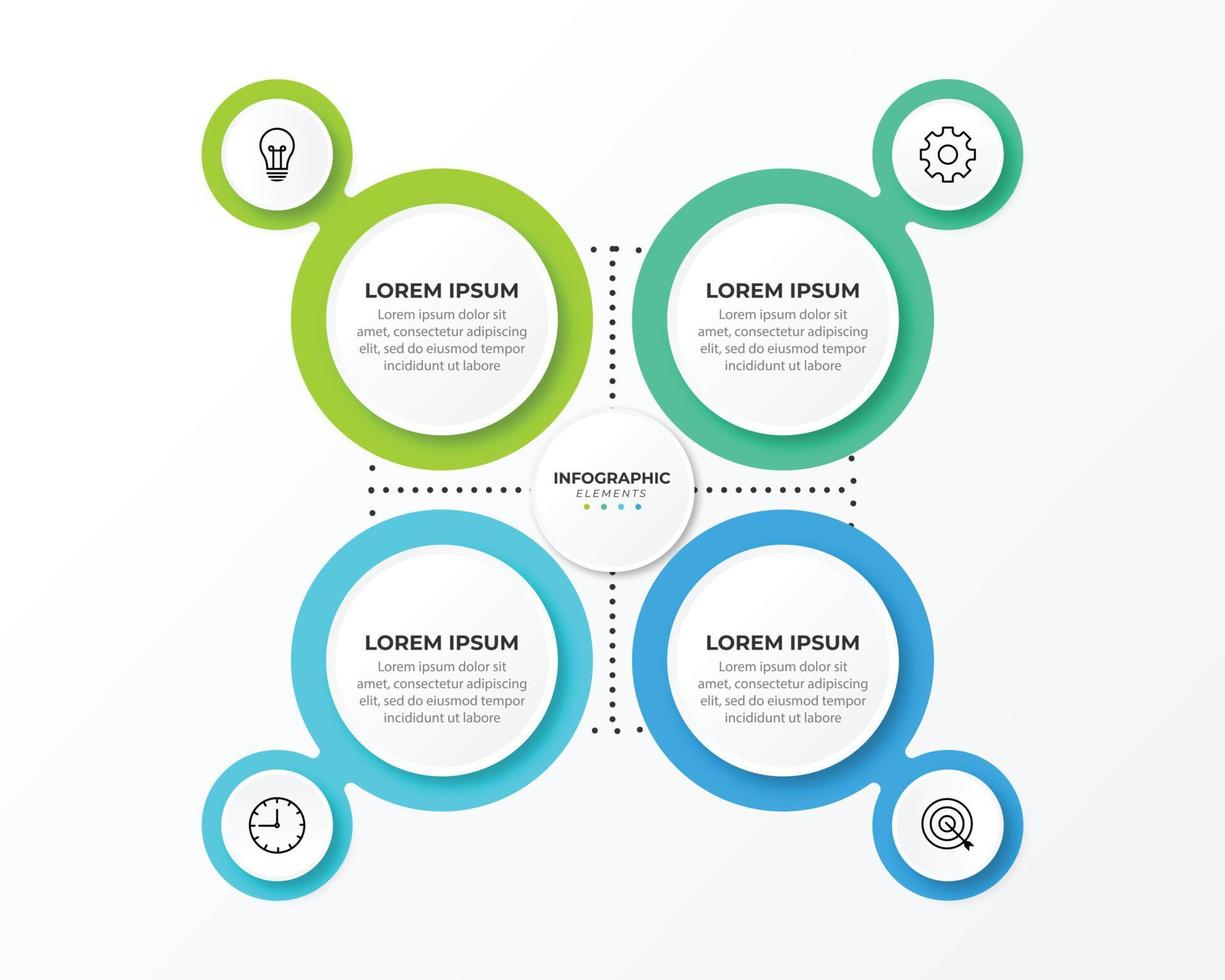 la plantilla de elemento de círculo infográfico se puede utilizar para opciones de número de diagrama de diseño de flujo de trabajo diseño web concepto de negocio infográfico con 4 pasos o procesos de partes opcionales vector