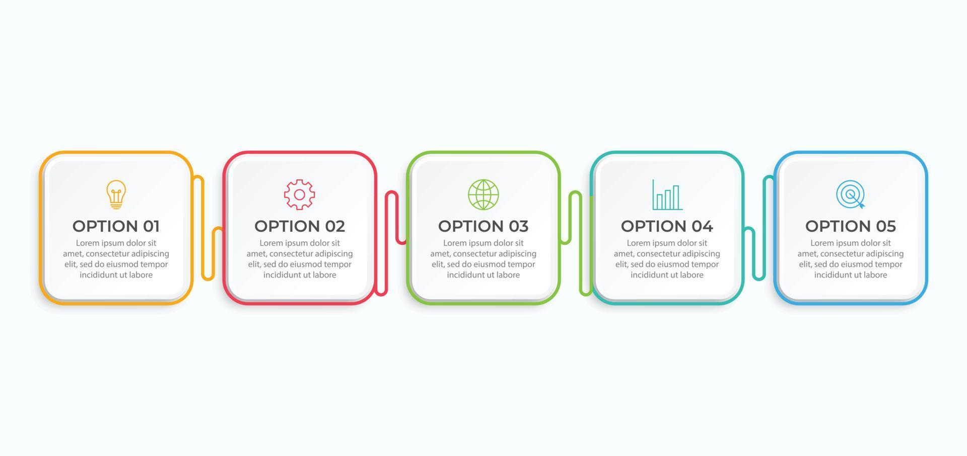 Business infographic thin line process with square template design with icons and 5 options or steps. Vector illustration.