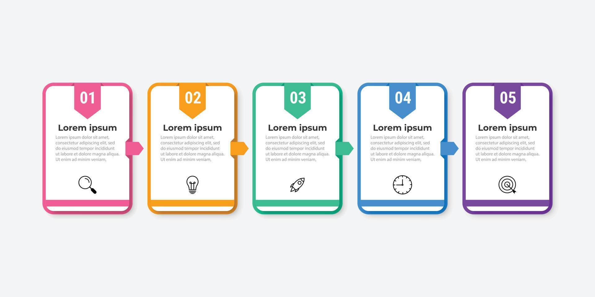 Proceso de línea delgada de infografía empresarial con diseño de plantilla cuadrada con iconos y 5 opciones o pasos. ilustración vectorial. vector