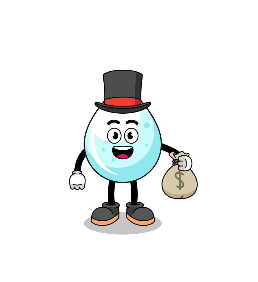 milk drop mascot illustration rich man holding a money sack vector