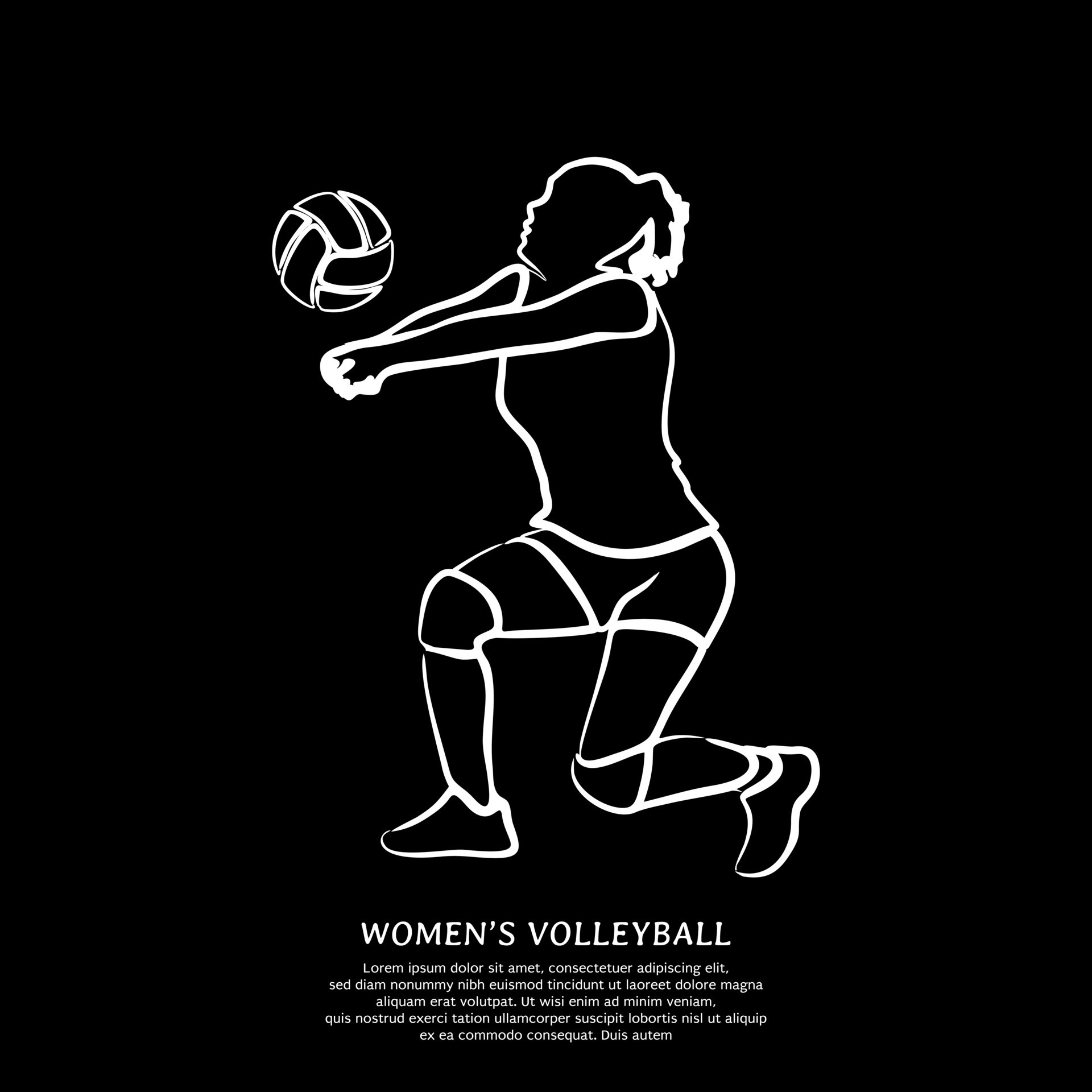 Line drawing of professional female volleyball player jumping isolated ...