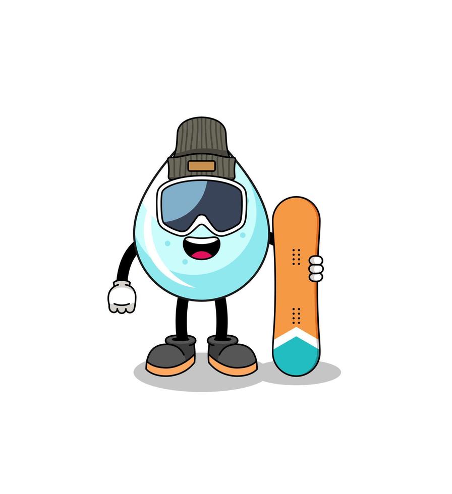 caricatura de mascota de jugador de snowboard de gota de leche vector