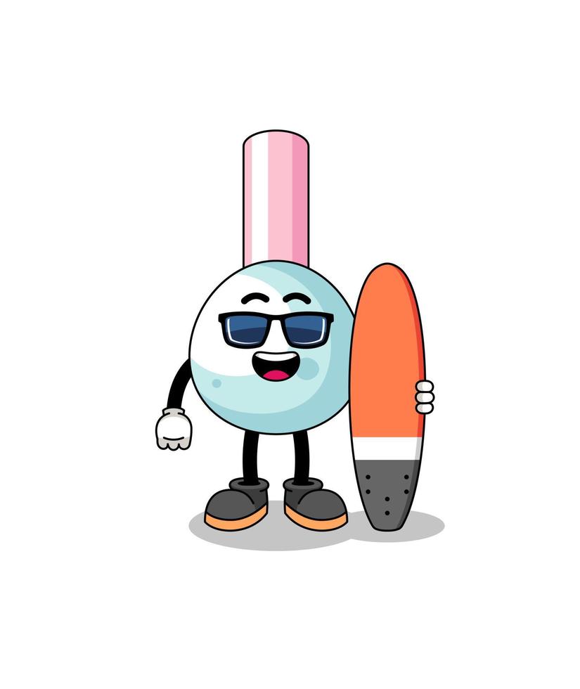 Mascot cartoon of cotton bud as a surfer vector