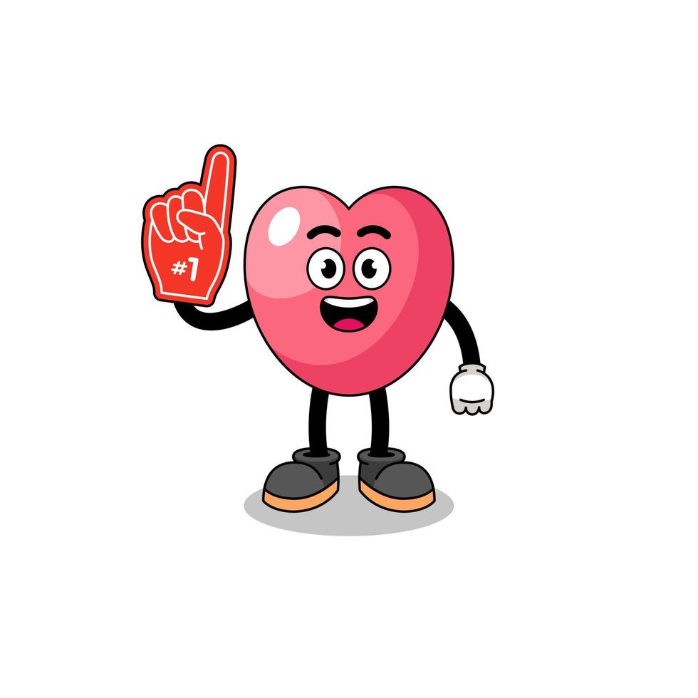 Cartoon mascot of heart symbol number 1 fans vector