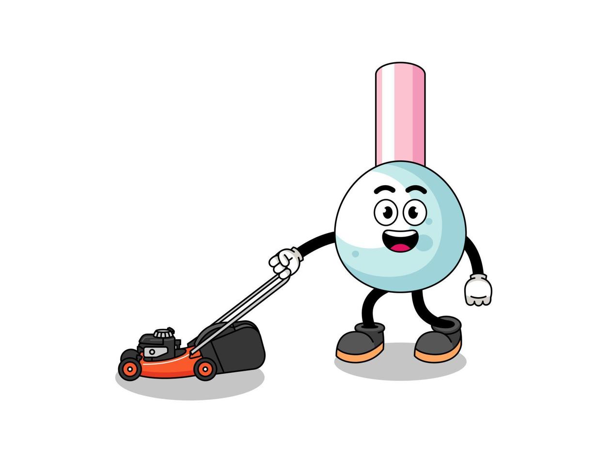 cotton bud illustration cartoon holding lawn mower vector