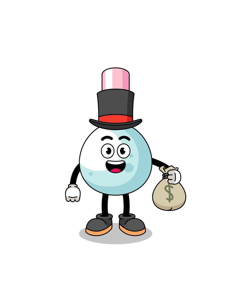 cotton bud mascot illustration rich man holding a money sack vector