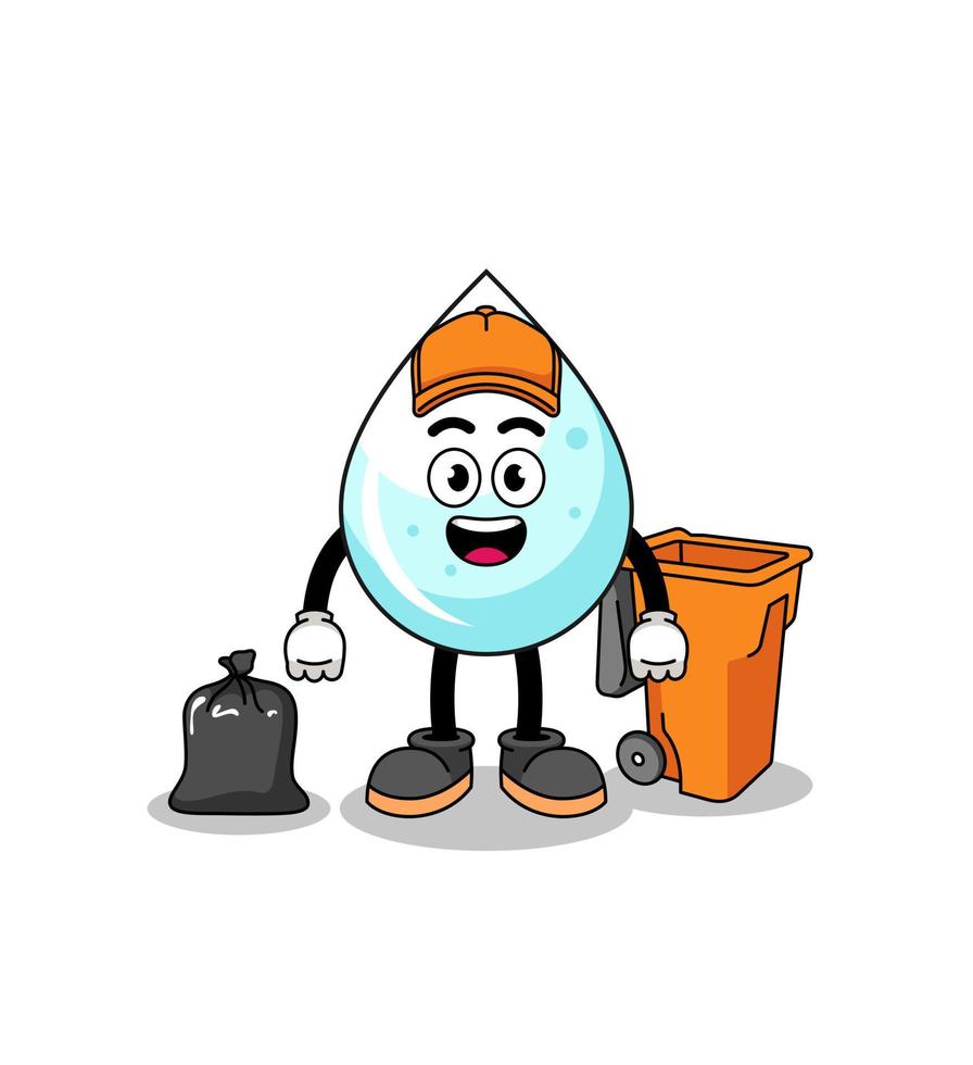 Illustration of milk drop cartoon as a garbage collector vector