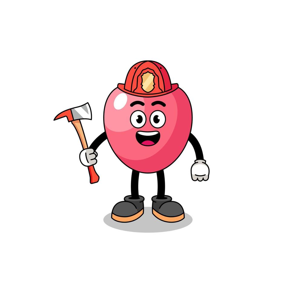 Cartoon mascot of heart symbol firefighter vector