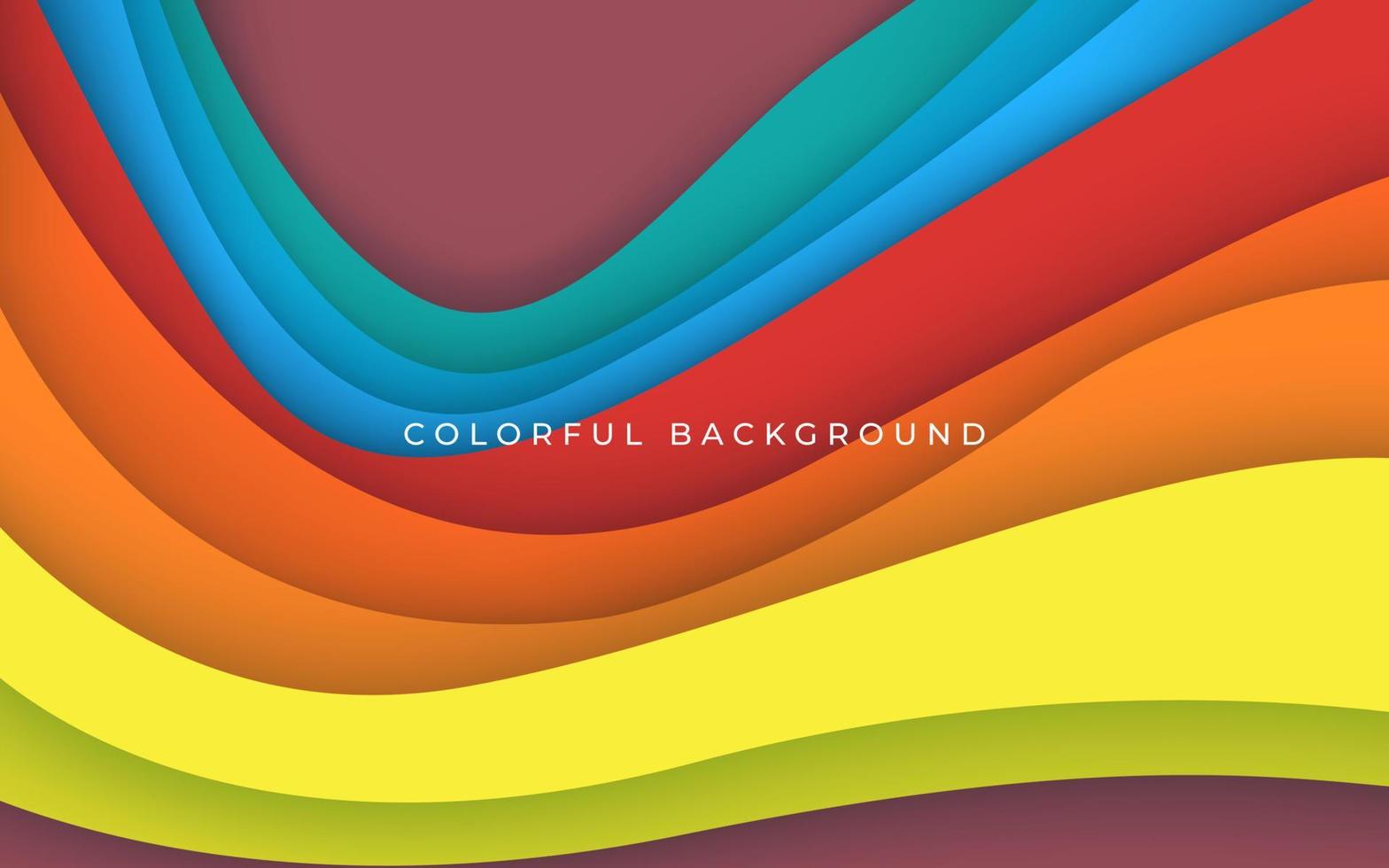 abstract blue, green, yellow, orange, red colorful papercut wavy overlap layers background vector