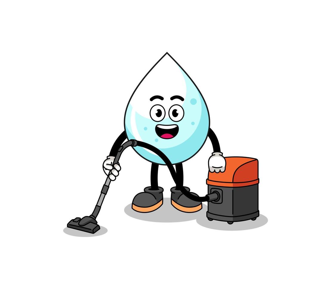 Character mascot of milk drop holding vacuum cleaner vector