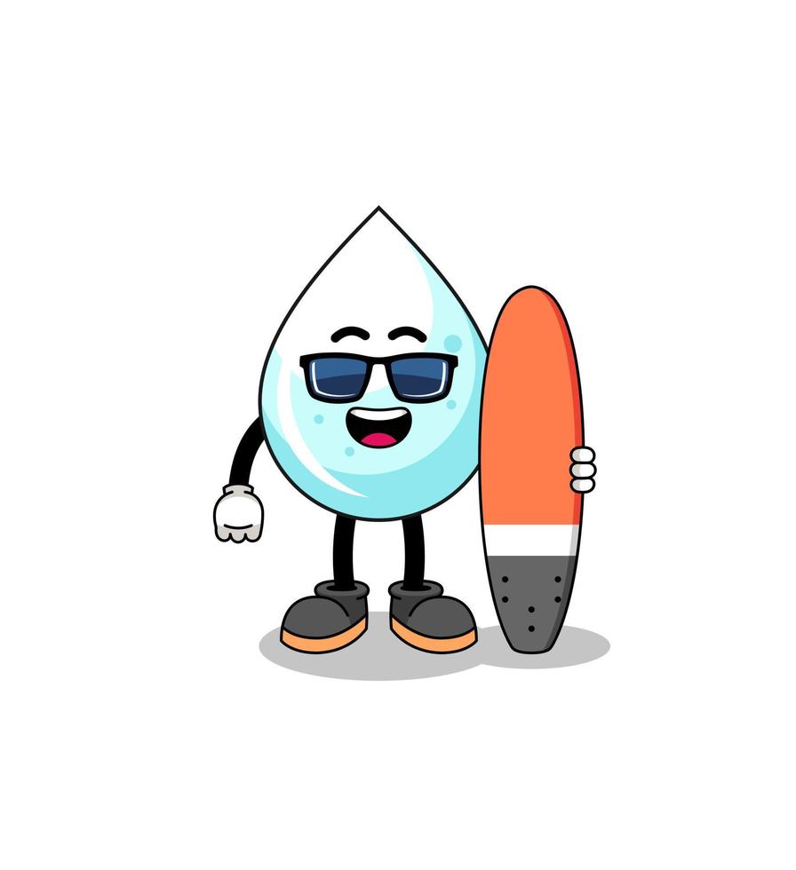 Mascot cartoon of milk drop as a surfer vector