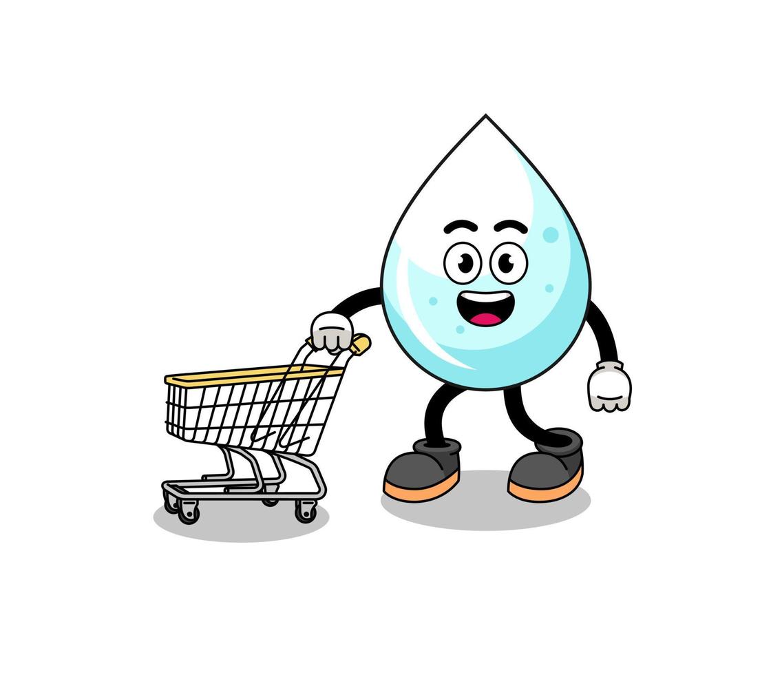 Cartoon of milk drop holding a shopping trolley vector