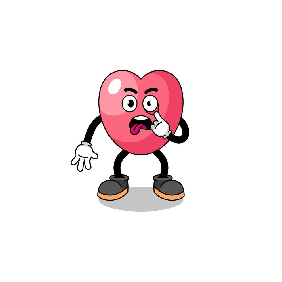 ilustración de personaje del símbolo del corazón con la lengua fuera vector