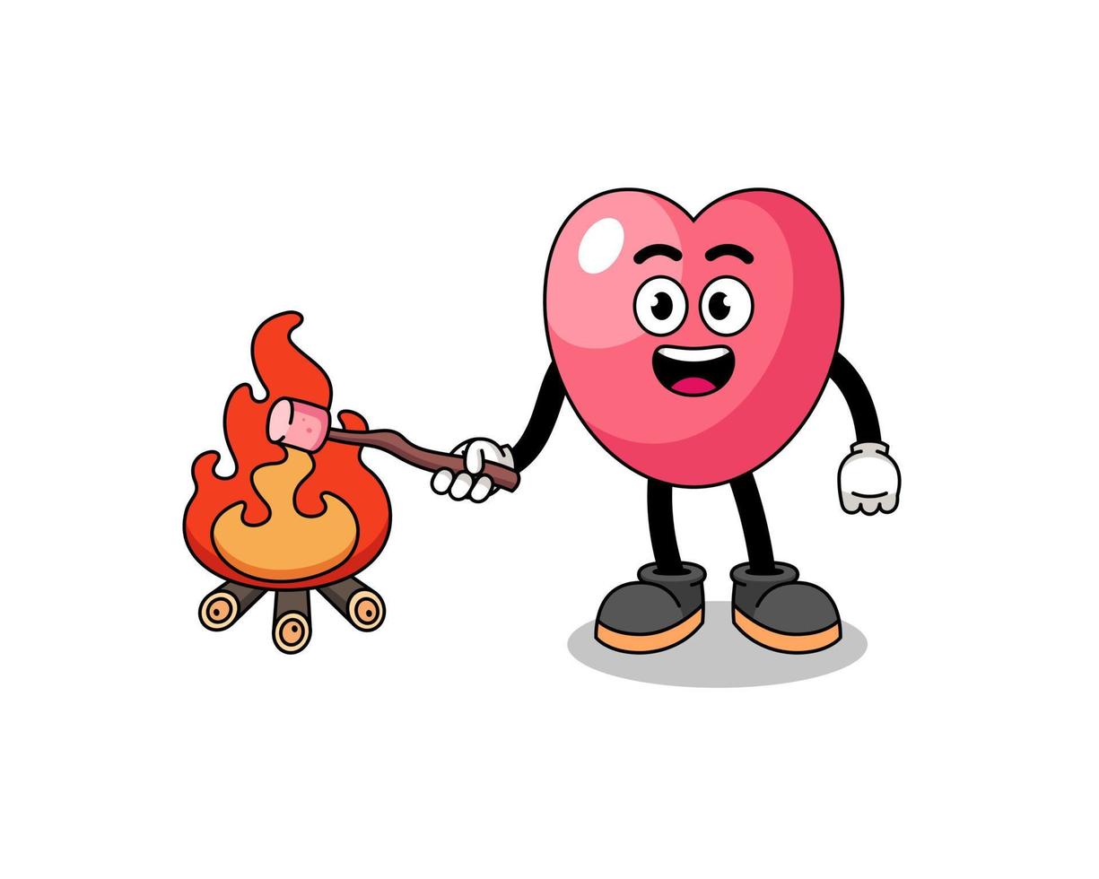 Illustration of heart symbol burning a marshmallow vector