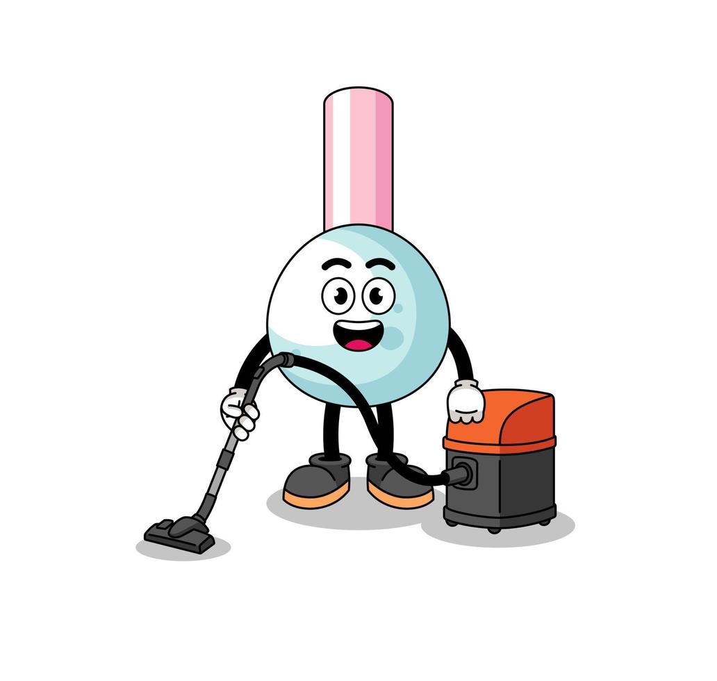 Character mascot of cotton bud holding vacuum cleaner vector