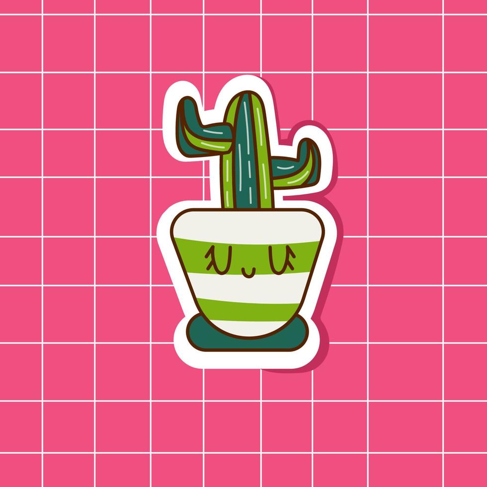 lindo cactus con los ojos cerrados. ilustración vectorial de fideos dibujada a mano. diseño para postales, afiches, camisetas. vector