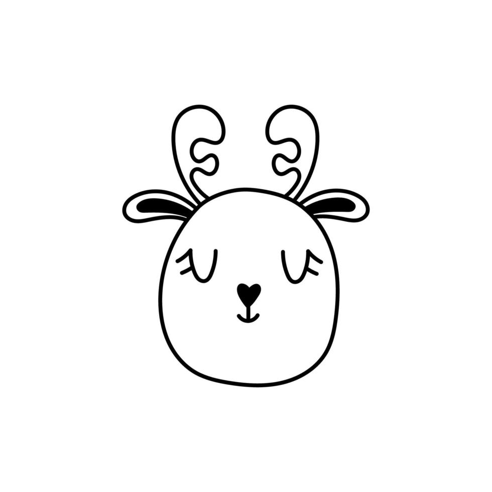 Cute reindeer head. The face of the deer doodle. Cartoon christmas deer vector