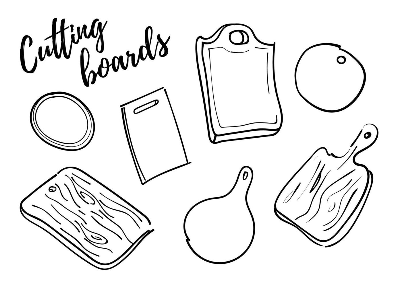 Set of hand drawn cutting boards. Cutting boards of different shapes. Can be used in layouts for