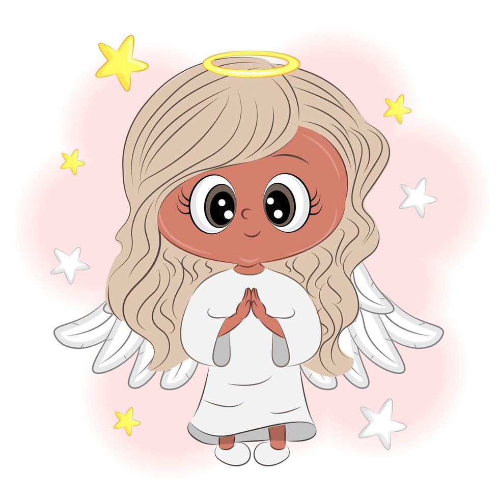 Cute little girl angel with wings Christmas vector illustration