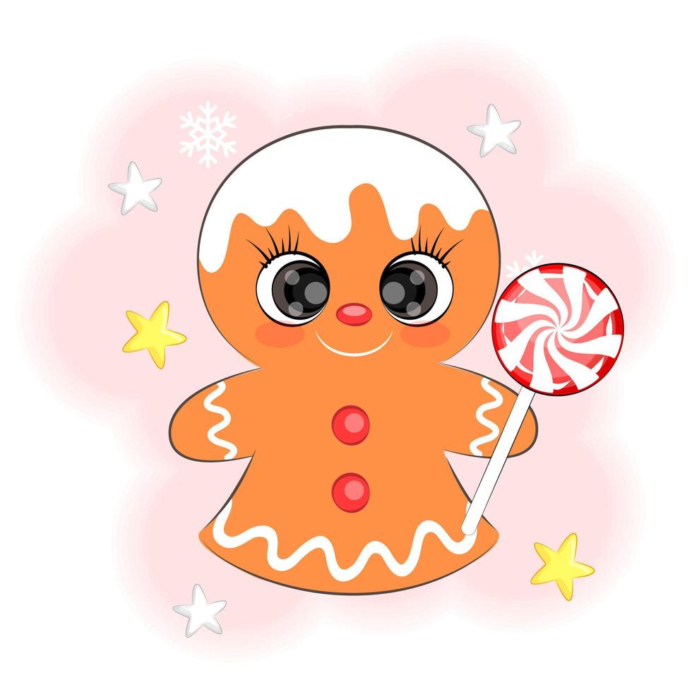 Christmas cookies girl with candy Vector illustration