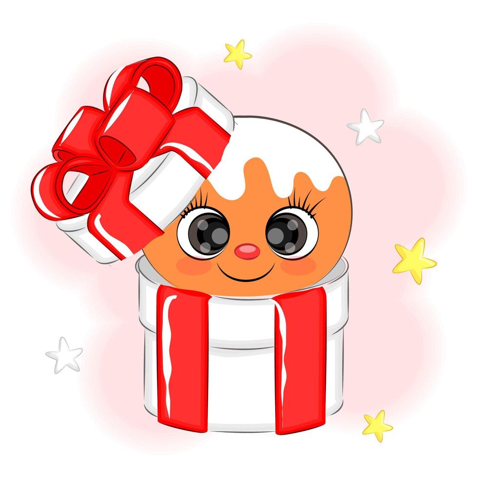 Vector illustration of a cookie man in a gift box