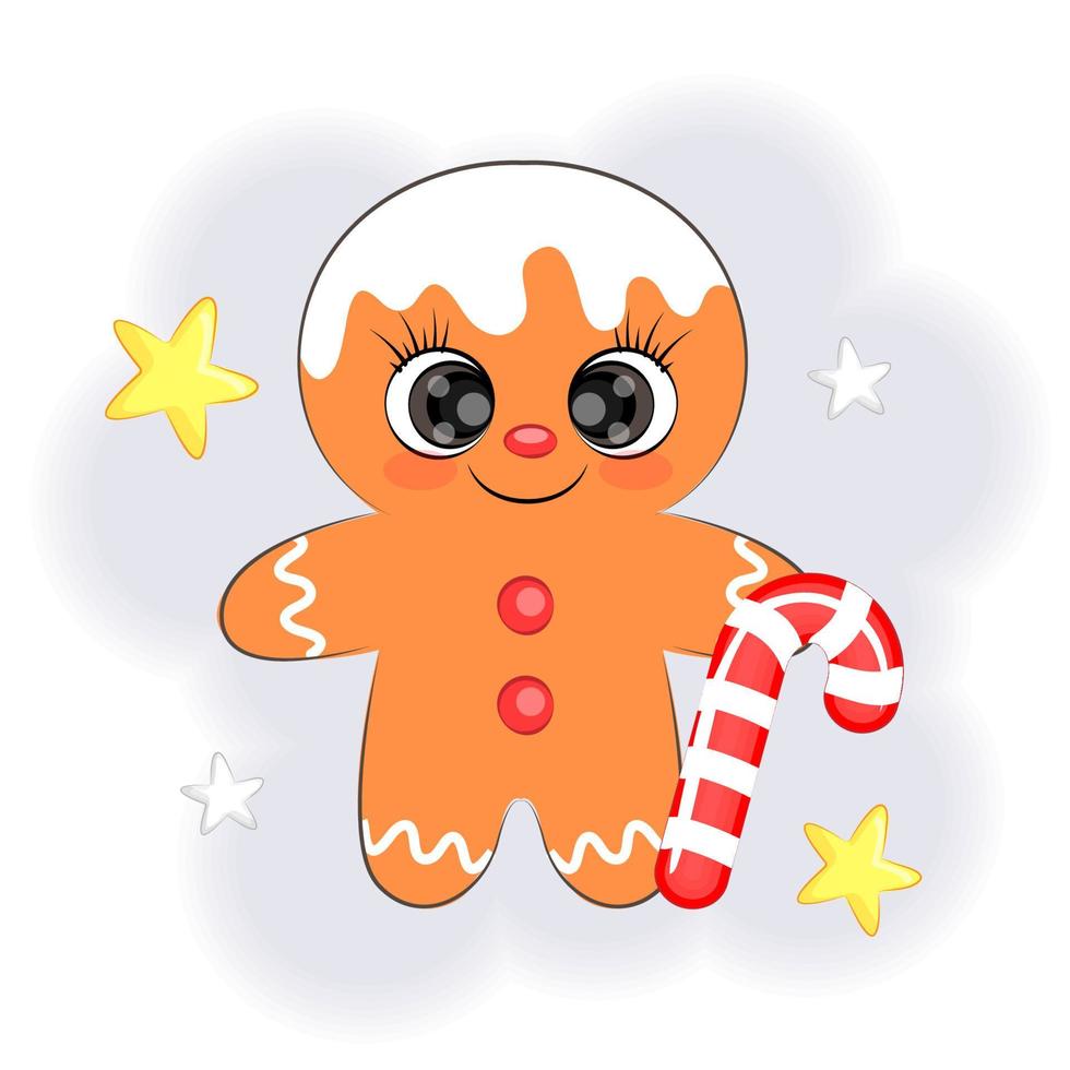 Christmas cookies man with candy cane Vector illustration