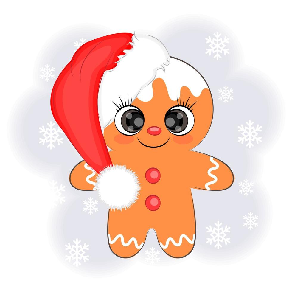 Cute christmas cookie man en una ilustración de vector de sombrero de santa