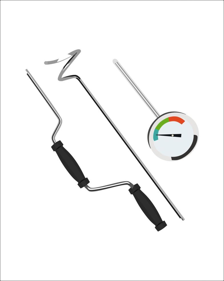 Vector Illustration of Compost Crank, Compost Thermometer, Stainless Steel Manual Rotating Aerator with a Soil Thermometer isolated. Gardening hand tools.