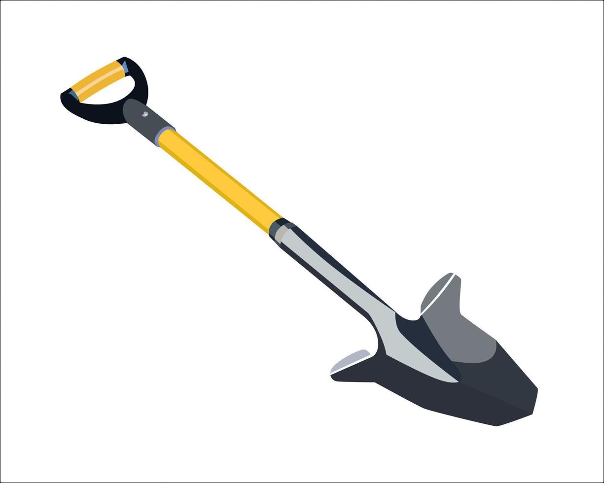 Vector Illustration of Gardening Shovel with Steel Reinforced Fiberglass Handle, Cushioned D Grip and Sharp Hardened Steel Blade isolated