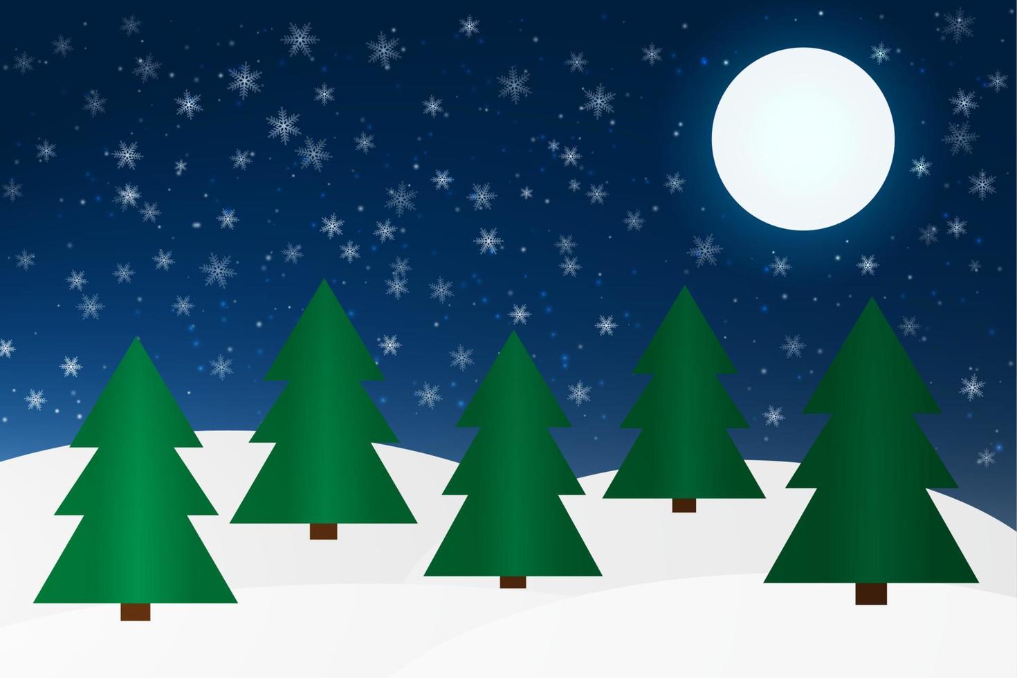 Winter forest with fir trees and moonlight at night. vector