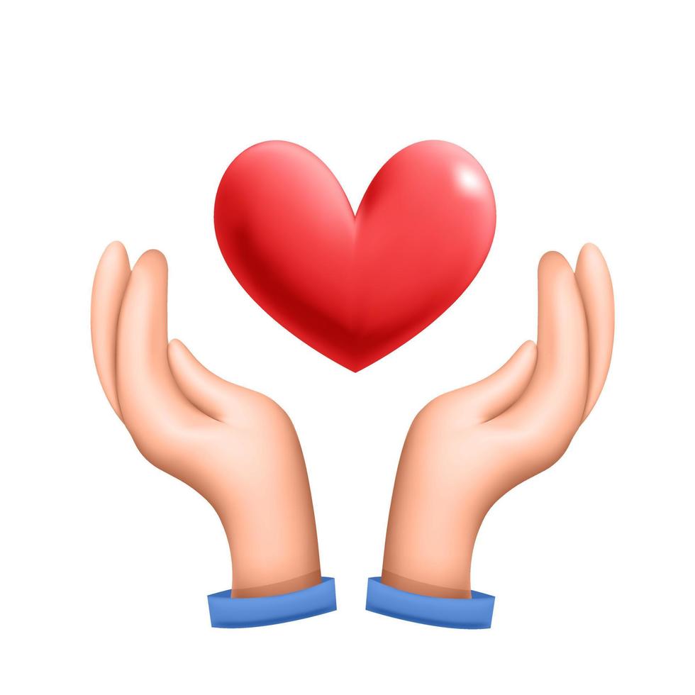 3d vector realistic render two hand holding and arming red heart icon design