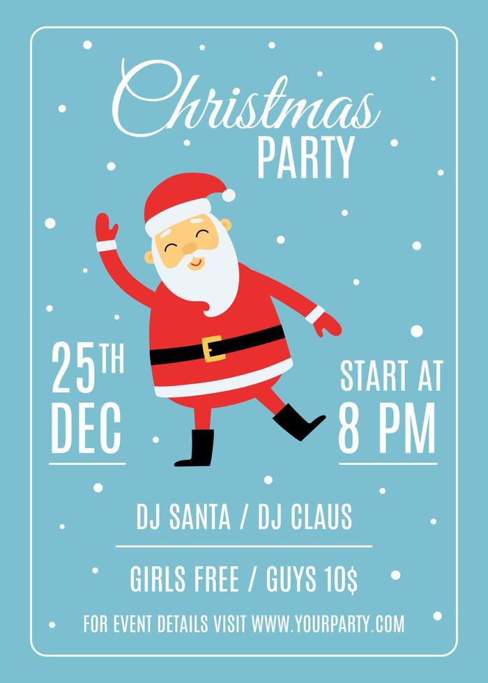 Invitation poster for Christmas party with cute Santa Claus. Template for greeting card, invitation, poster, flyer vector