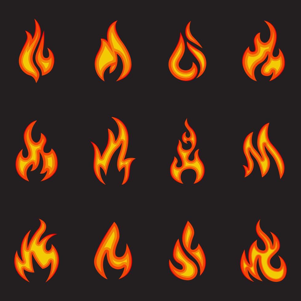 icono de llama de fuego vectorial establecido en estilo plano vector