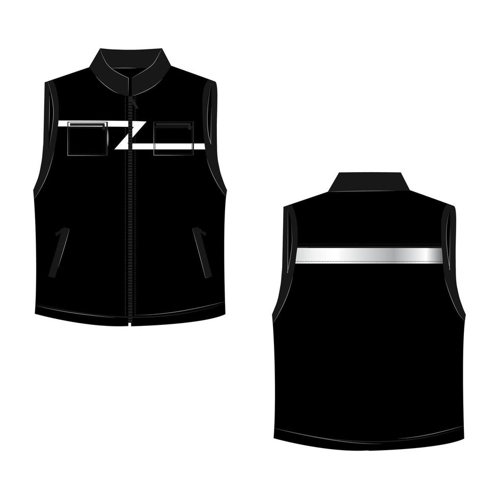 Black vest illustration. Black sleeveless puffer jacket vector