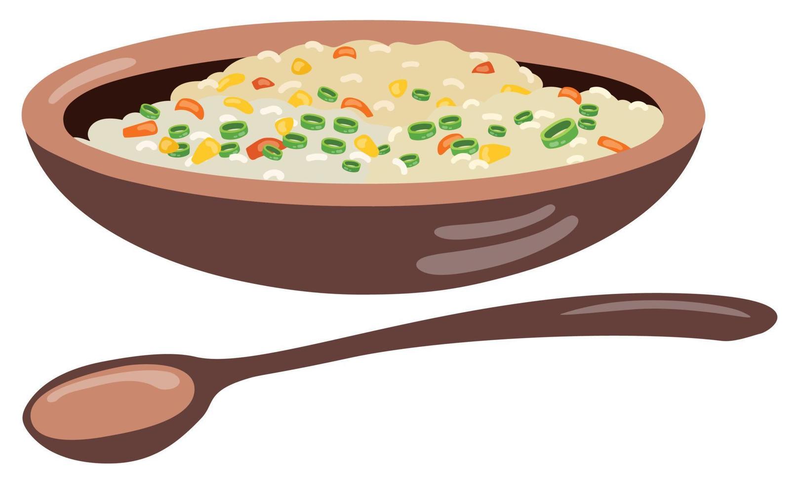 gachas de arroz coreano con verduras. ilustración vectorial dibujada a mano. adecuado para sitio web, pegatinas, menú. vector