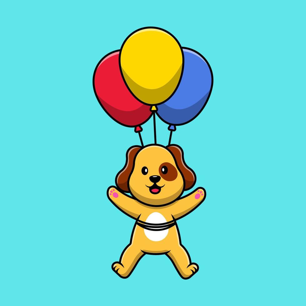 Cute Dog Floating With Balloon Cartoon Vector Icons Illustration. Flat Cartoon Concept. Suitable for any creative project.