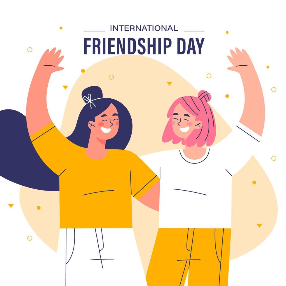 Flat friendship day illustration with friends celebrating vector