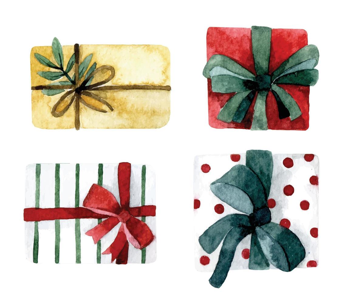 watercolor drawing set of christmas gifts. new year, birthday vector